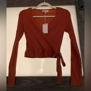 NWT no comment orange knit wrap sweater sz L